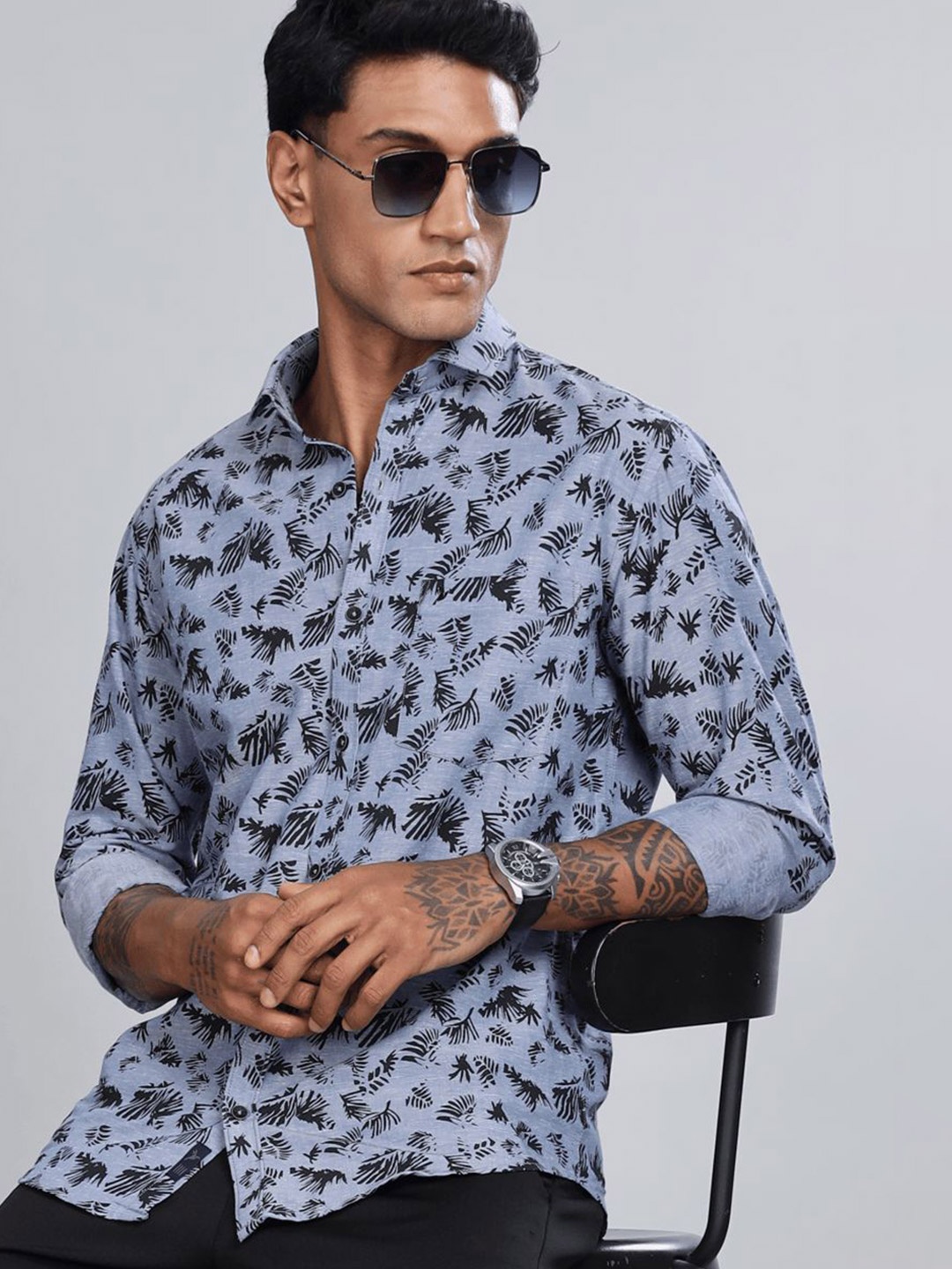 

Blueisland Clothing Men Standard Opaque Printed Formal Shirt, Blue