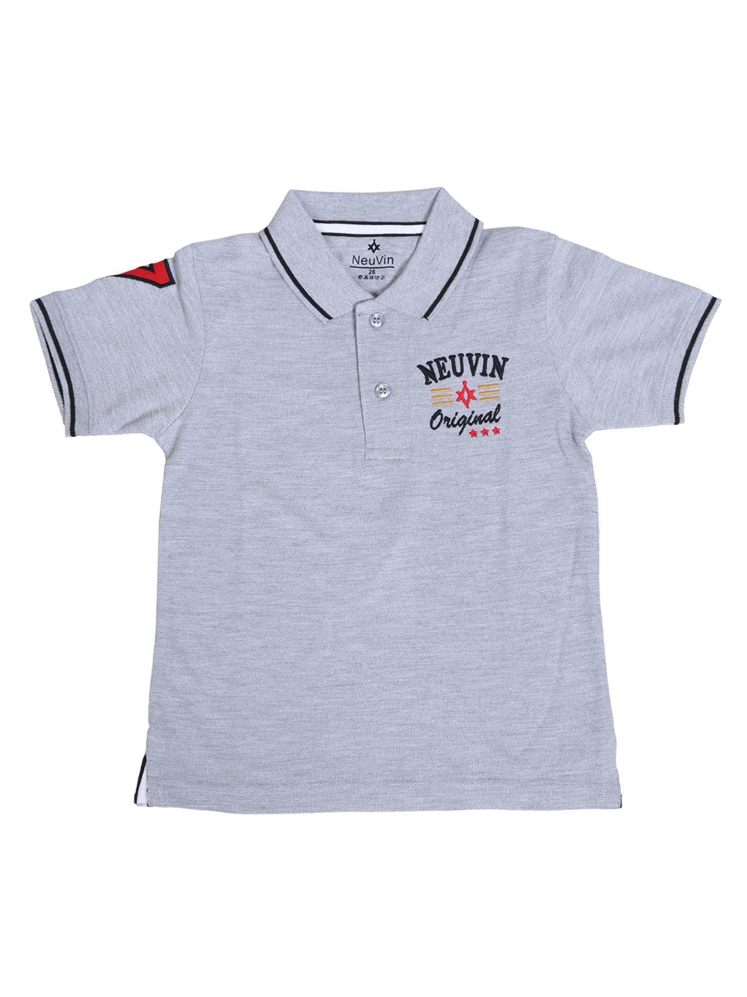

NeuVin Boys Polo Collar Applique T-shirt, Grey melange