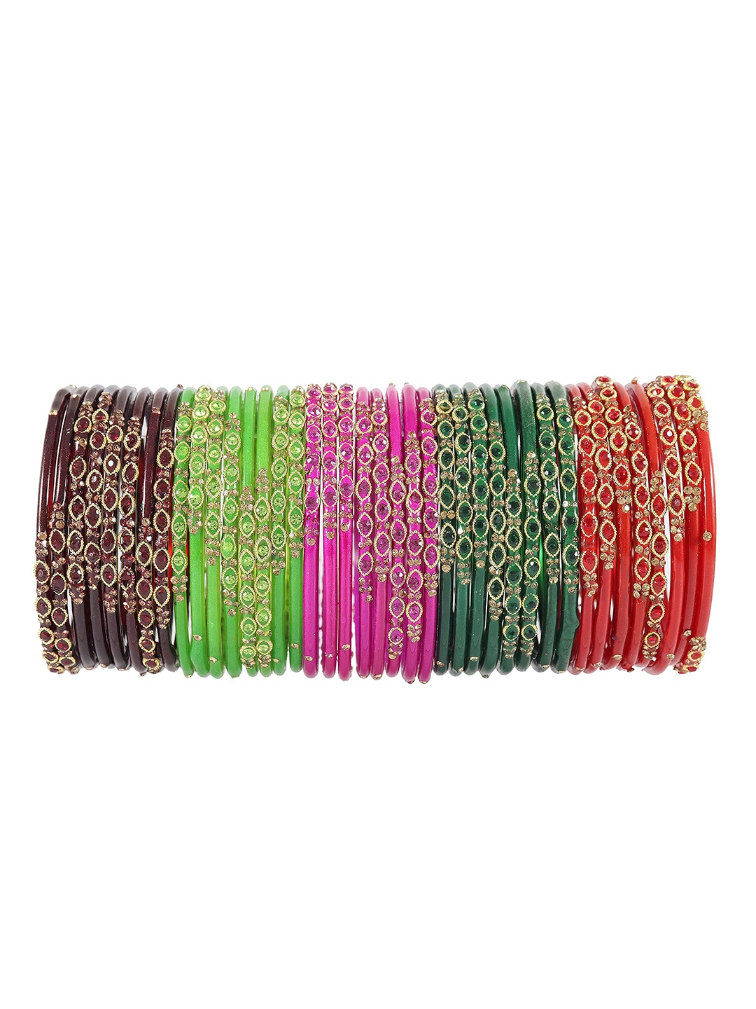 

ZULKA Set Of 40 Cubic Zirconia Studded Glass Bangles, Pink