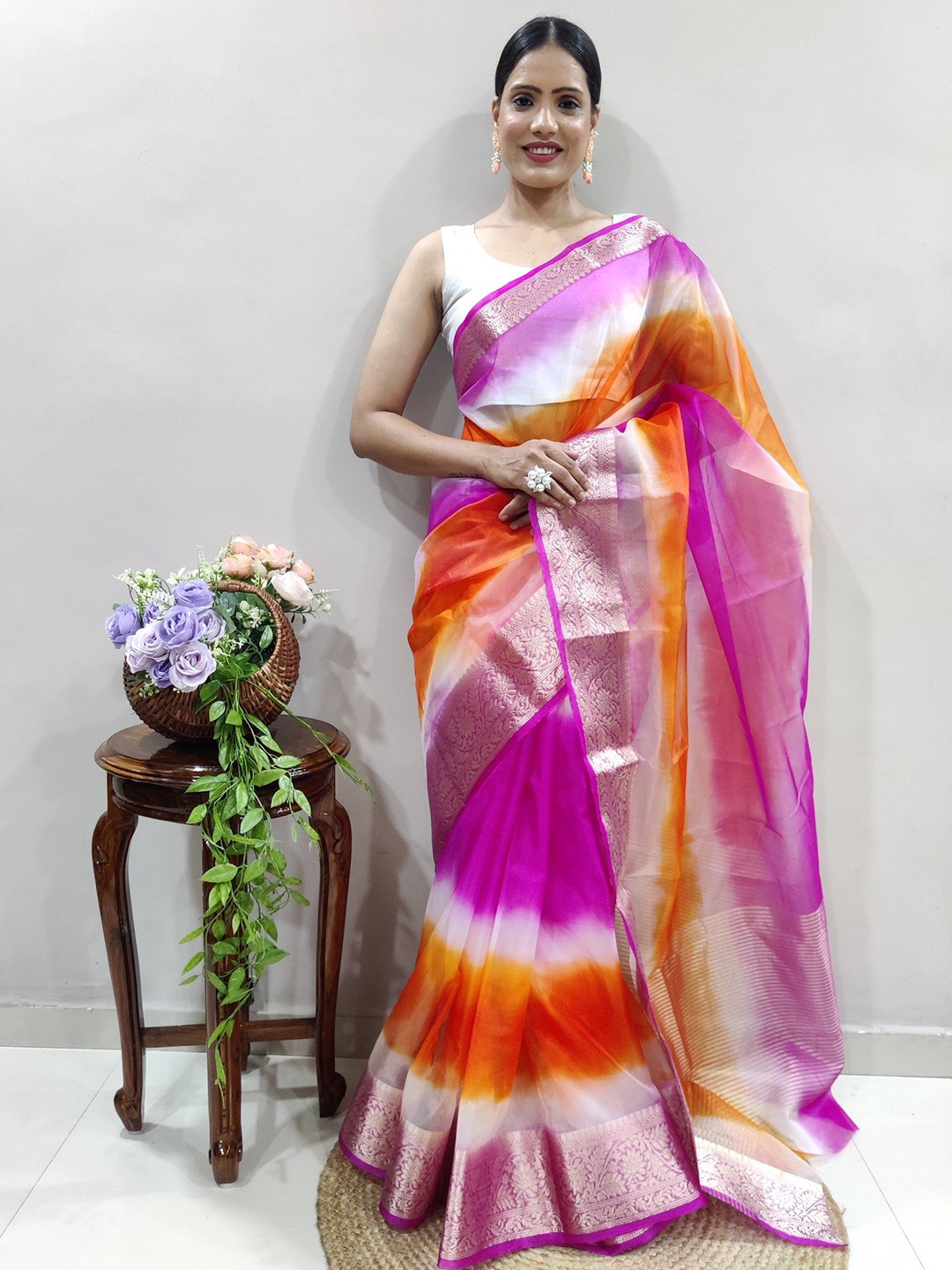 

Rangtulika Ethnics Woven Design Zari Organza Designer Saree, Orange