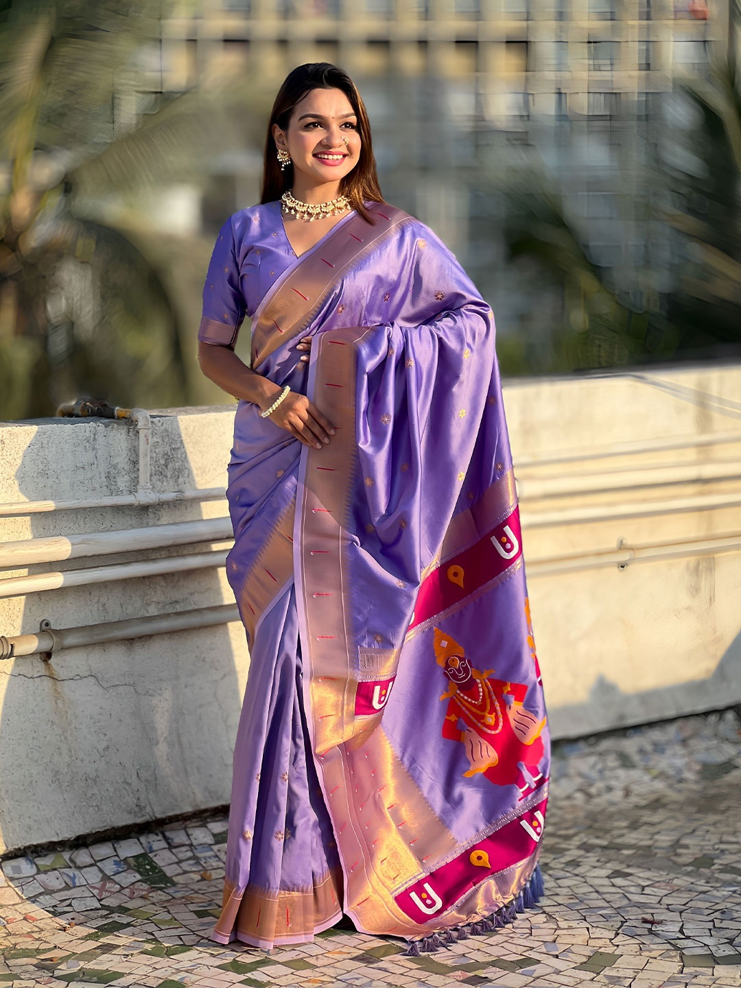 

Vintro Woven Design Silk Blend Saree, Violet