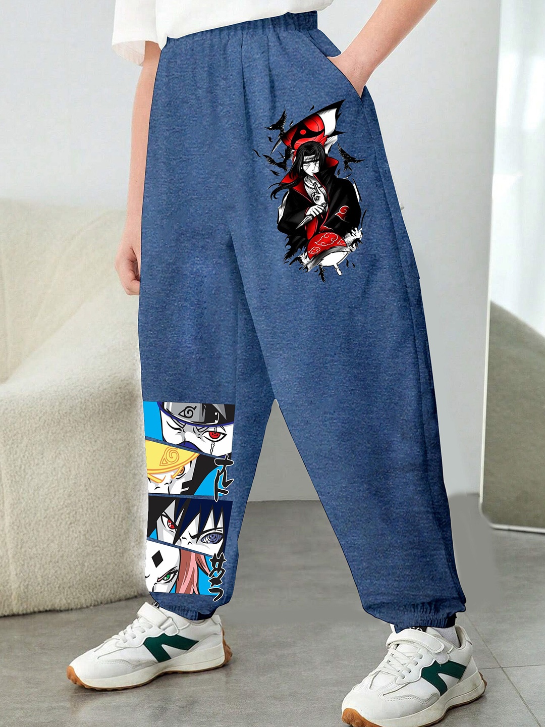 

MODARUE Boys Naruto Itachi Anime Printed Cotton Jogger Trousers, Blue