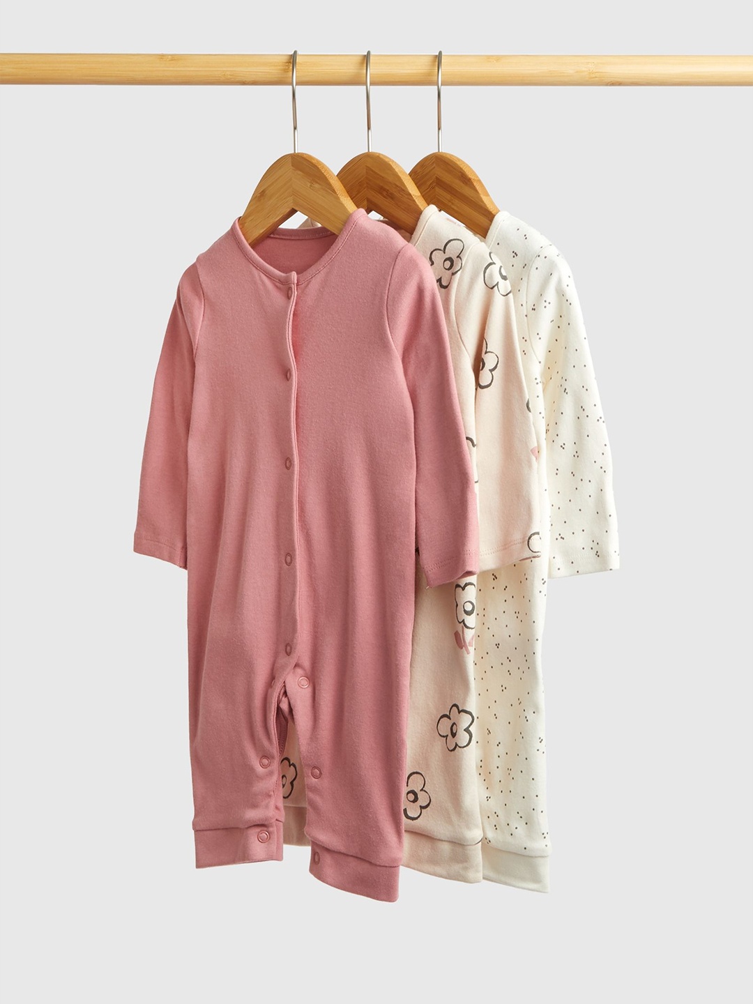 

mothercare Girls Pack of 3 Printed Sleepsuit, Cream