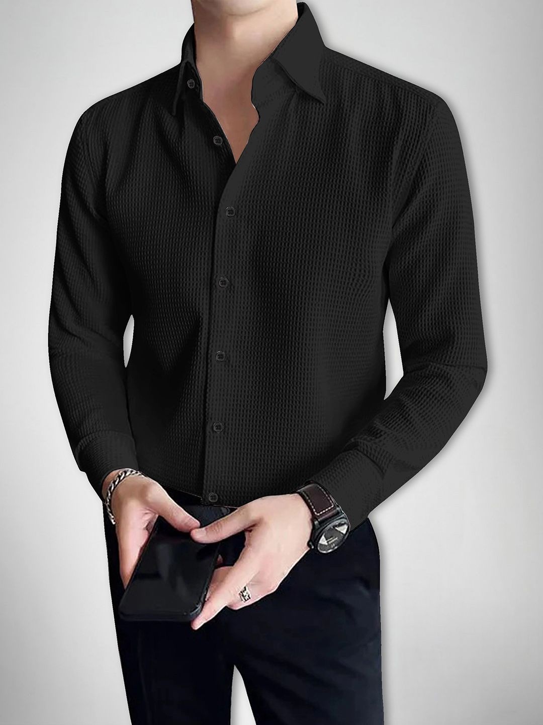 

Moda Rapido Men Original Opaque Casual Shirt, Black