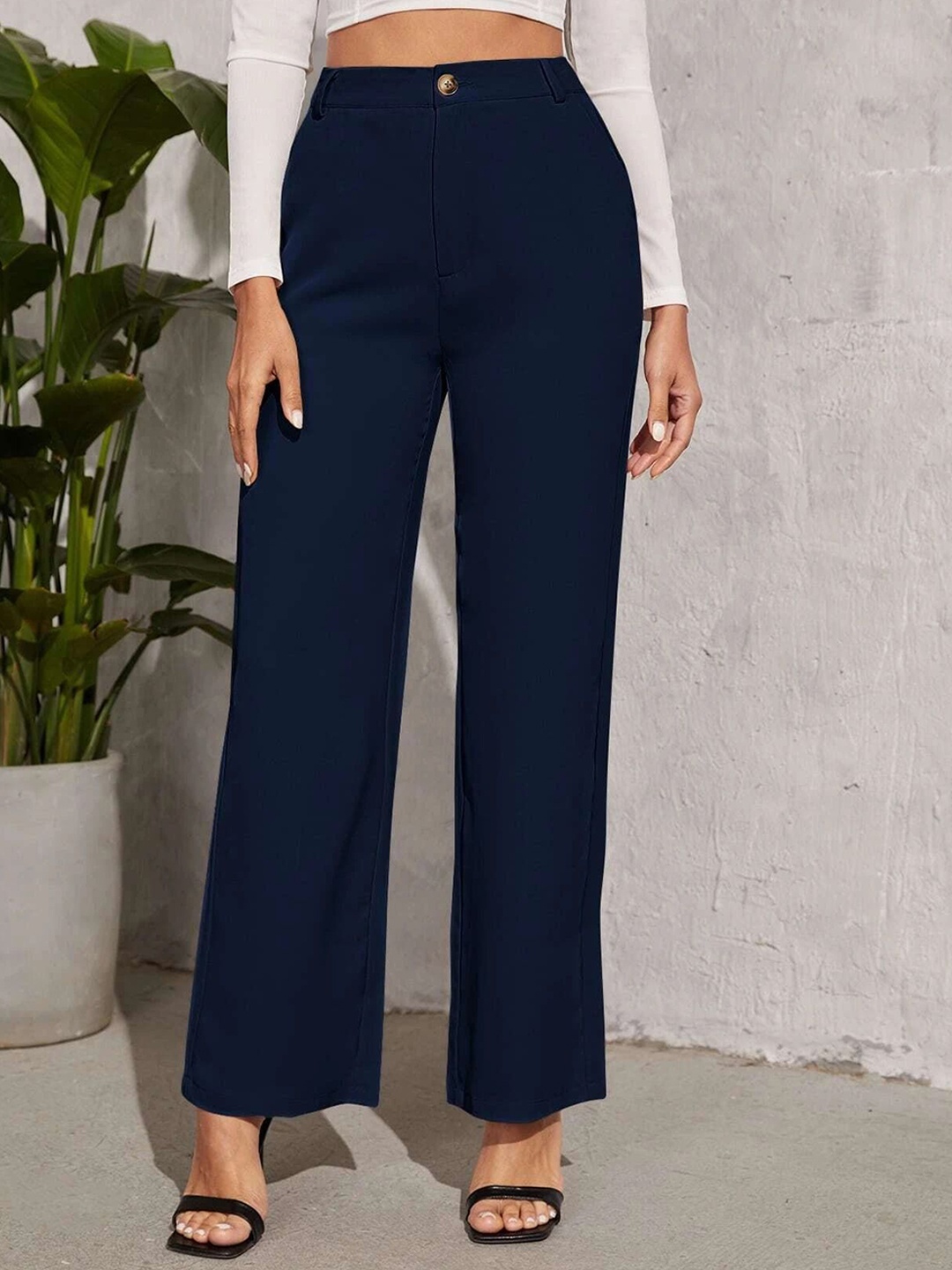 

Chemistry Women High-Rise Straight Fit Trousers, Blue