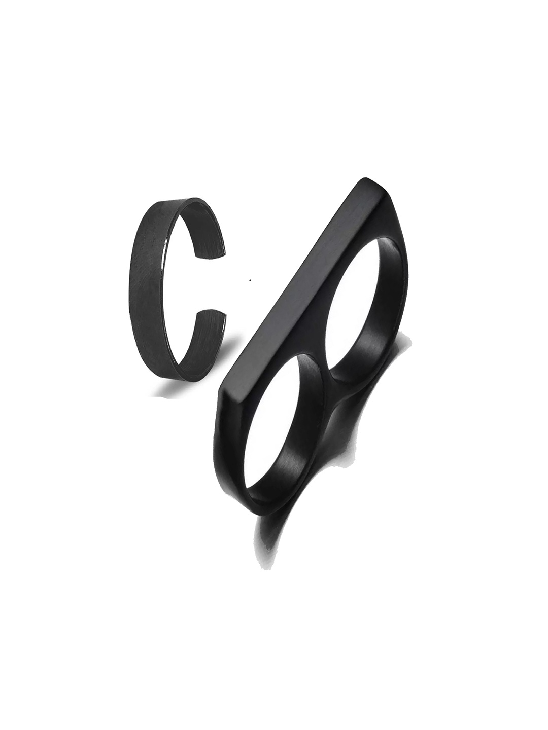 

The Roadster Lifestyle Co Set Of 2 Plain And Double Finger Ring, Black