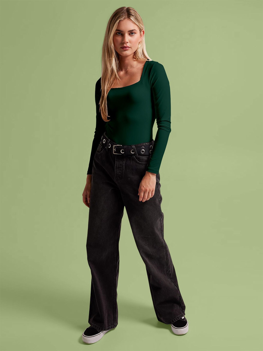 

Dream Beauty Fashion Women Square Neck Fitted Top, Green