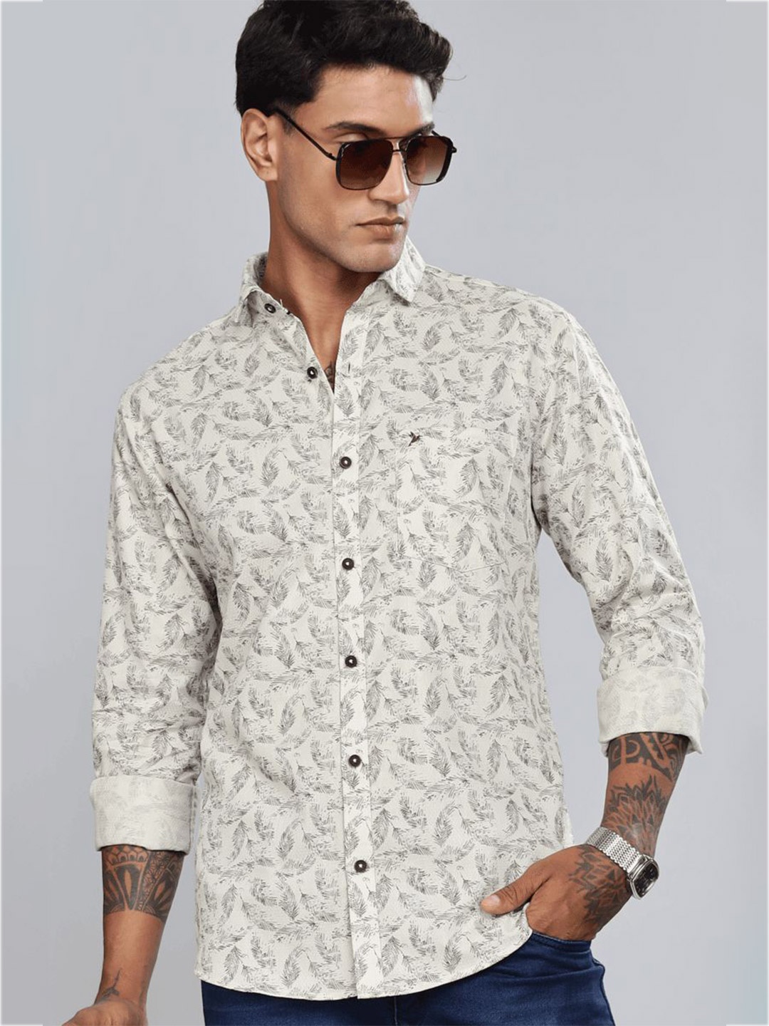 

Blueisland Clothing Men Standard Opaque Printed Formal Shirt, Beige