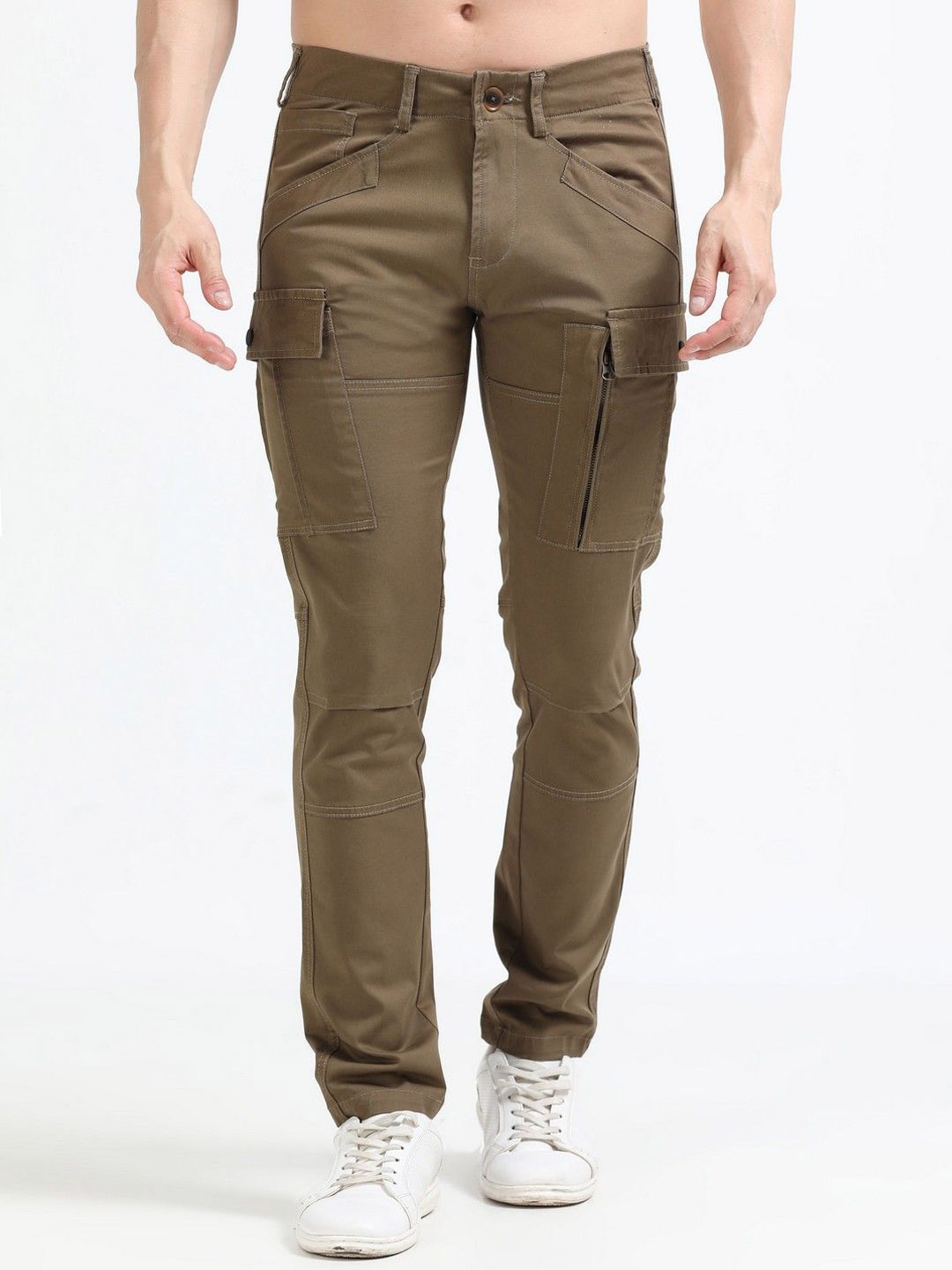 

THE BEETEL HOUSE Men Relaxed Heavy Utility Cargos Trousers, Coffee brown