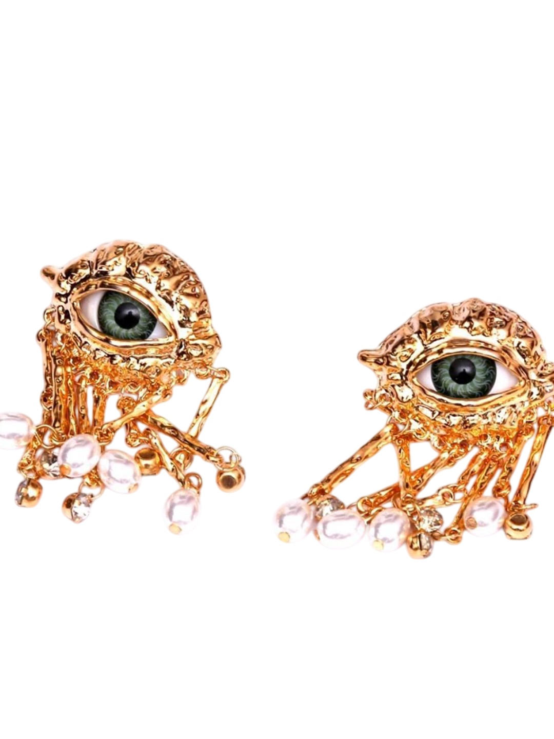 

ADC SHEMONA Gold Plated Rhinestones Studded Contemporary Drop Earrings