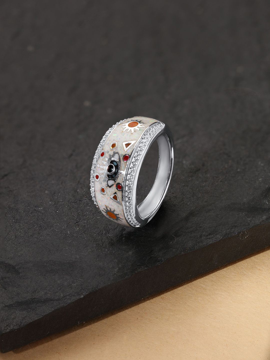 

Mia by Tanishq 925 Sterling Silver Artificial Stones Studded Stellar Guard Finger Ring