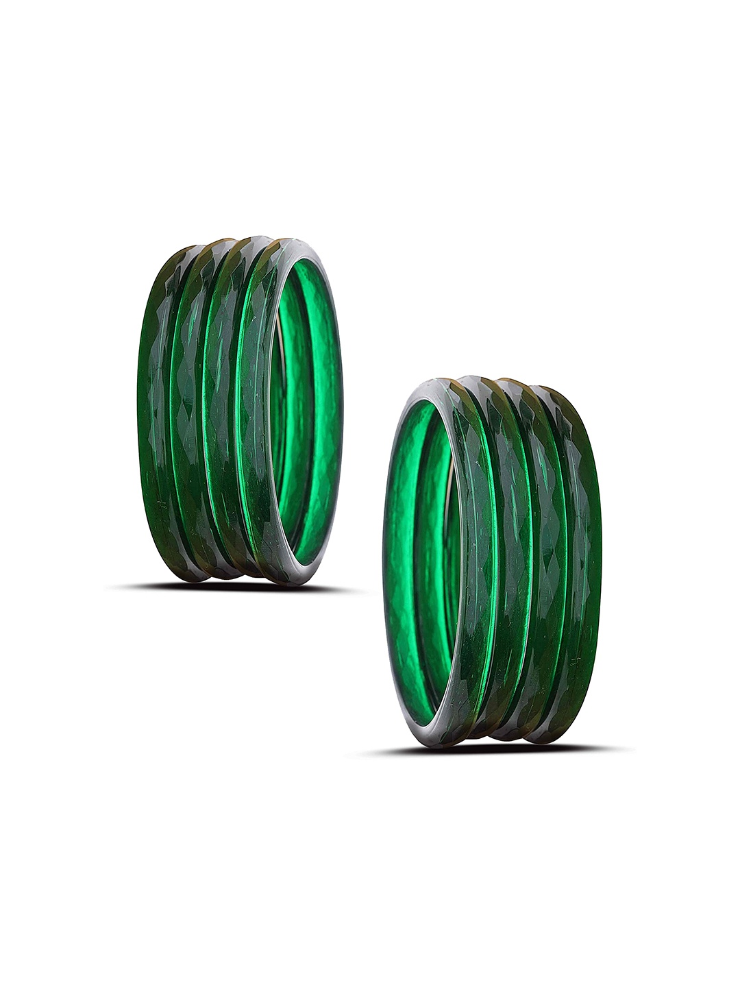 

ZULKA Set Of 8 Glass Diamond Engraved Pattern Bangles, Green