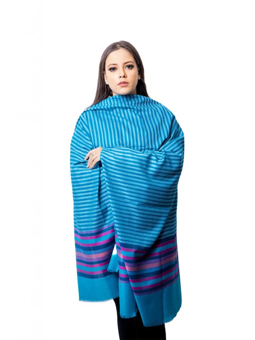 

THE SHAWL STUDIO Striped Shawl, Blue