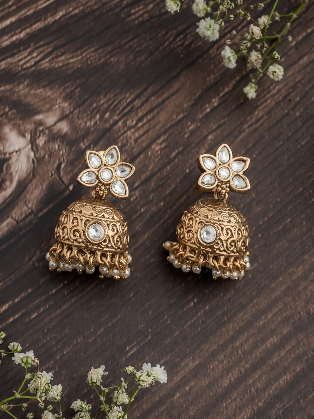 

vivinia BY VIDHI MEHRA Gold-Plated Artificial Stones Studded Contemporary Jhumkas