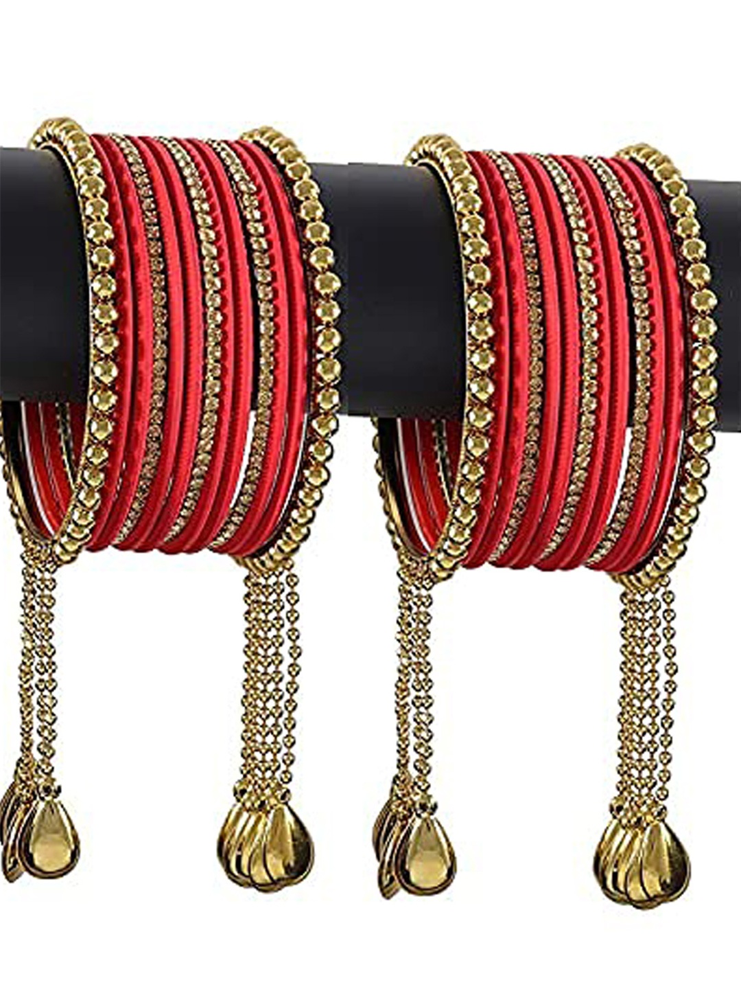 

ZULKA Set Of 26 Cubic Zirconia Stones Studded Latkan Bangles, Gold