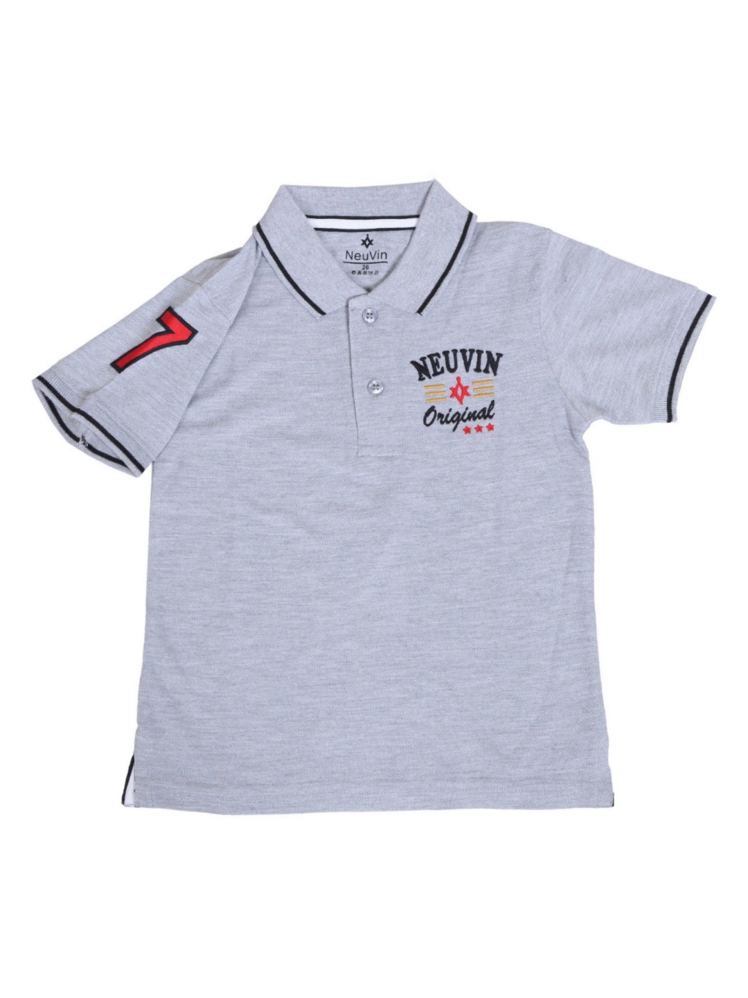 

NeuVin Boys Polo Collar Applique T-shirt, Grey melange