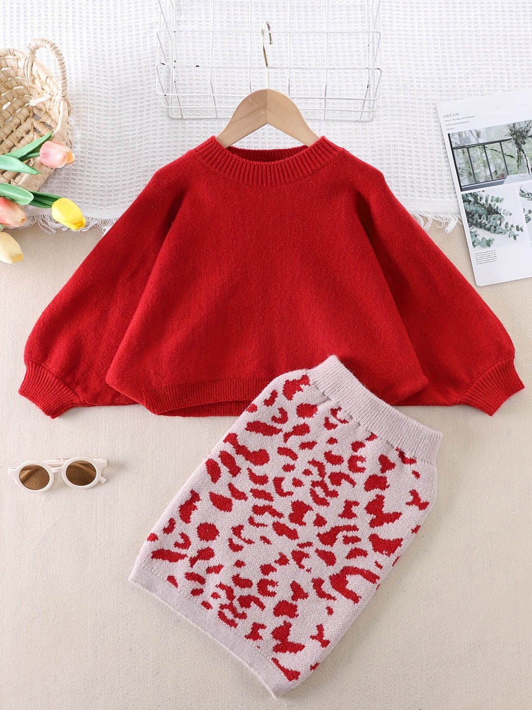 

Xsole Round Neck Top With Skirt, Red