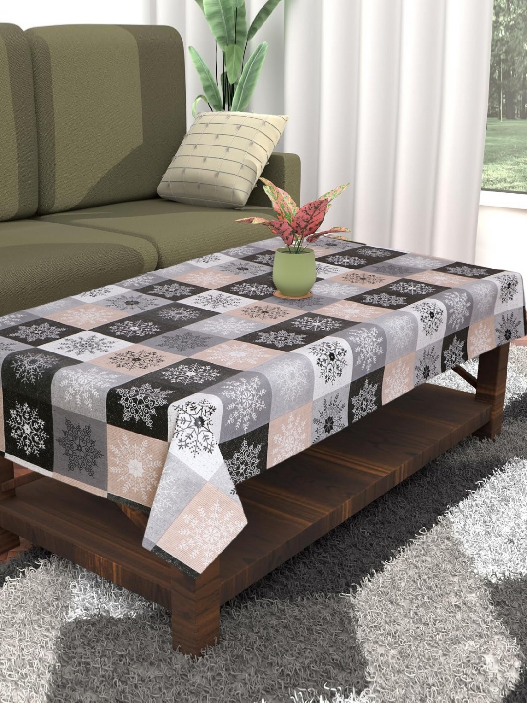 

Dakshya Industries Grey Floral Waterproof Plastic 4-Seater Table Cover