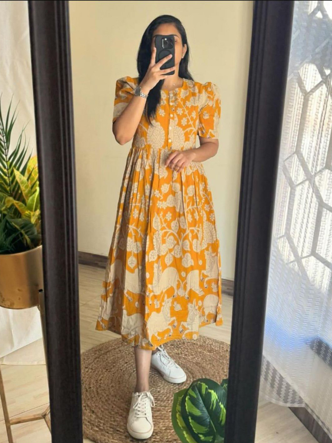 

THE WHITE FEATHERS Floral Print Maxi Midi Dress, Mustard