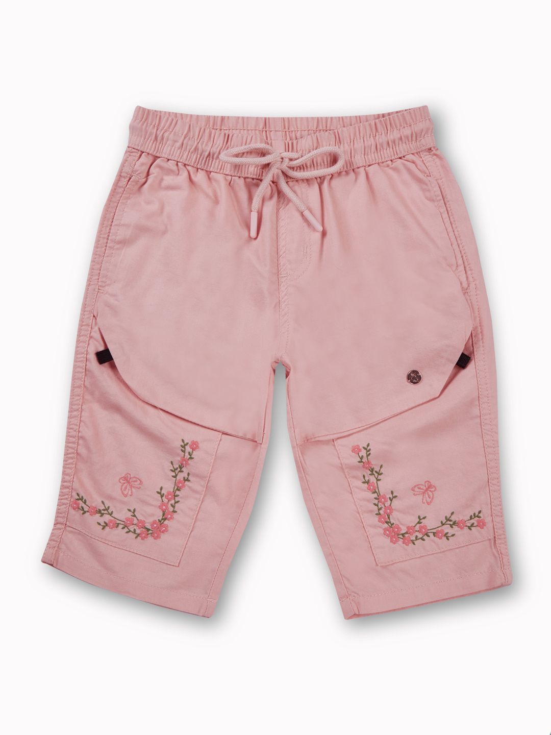 

Gini and Jony Girls Embroidery Cotton Capris, Pink