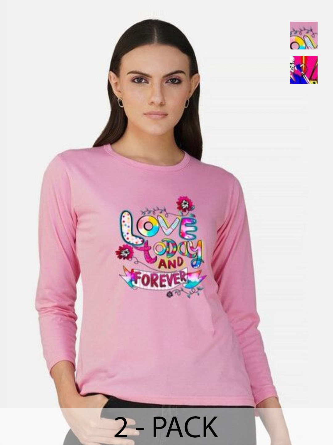 

Metronaut Women Pack of 2 Bio Finish Graphic Printed Round Neck Cotton T-shirts, Pink