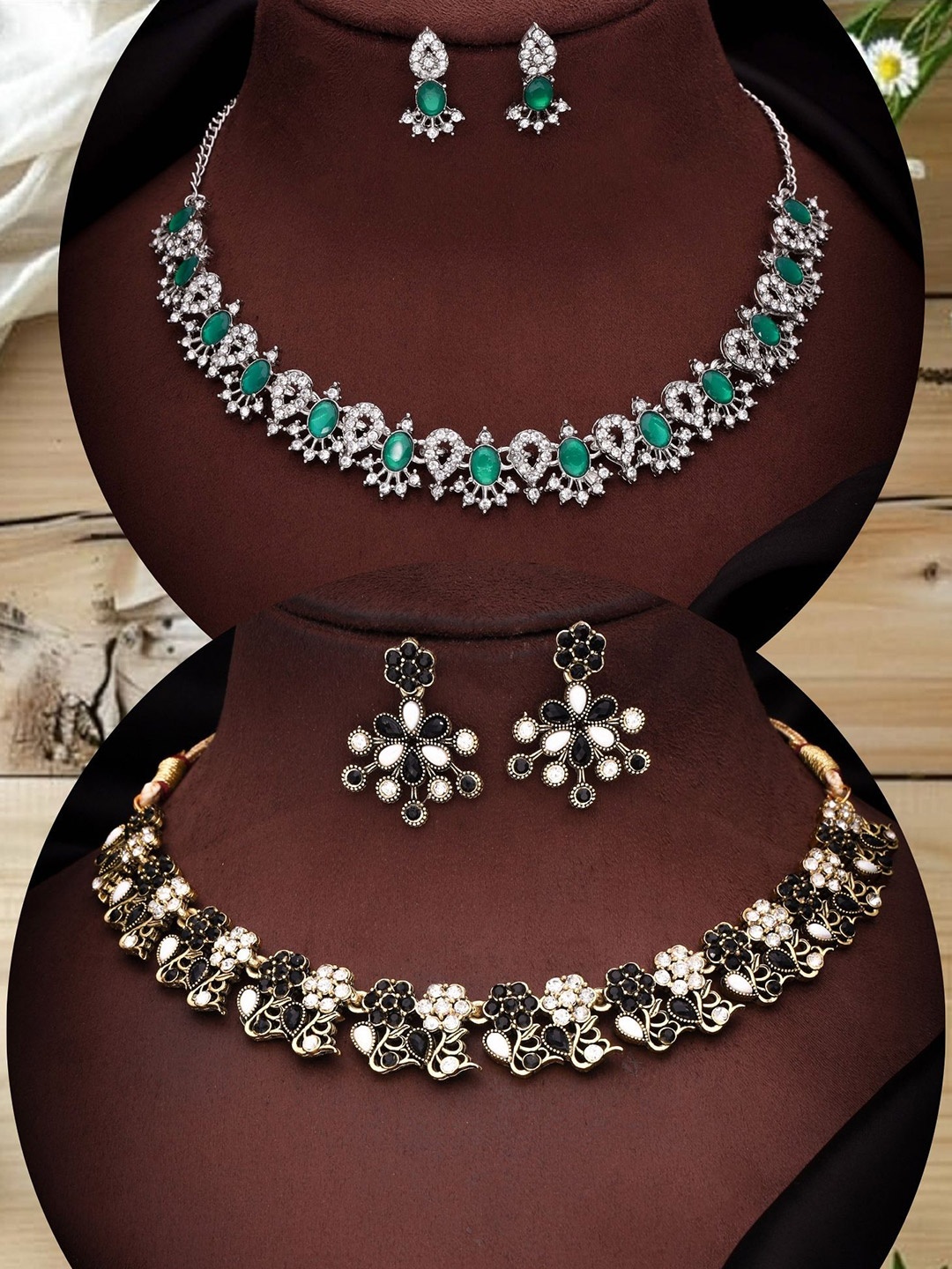 

DIVASTRI Set Of 2 Silver-Plated American Diamond-Studded Jewellery Set
