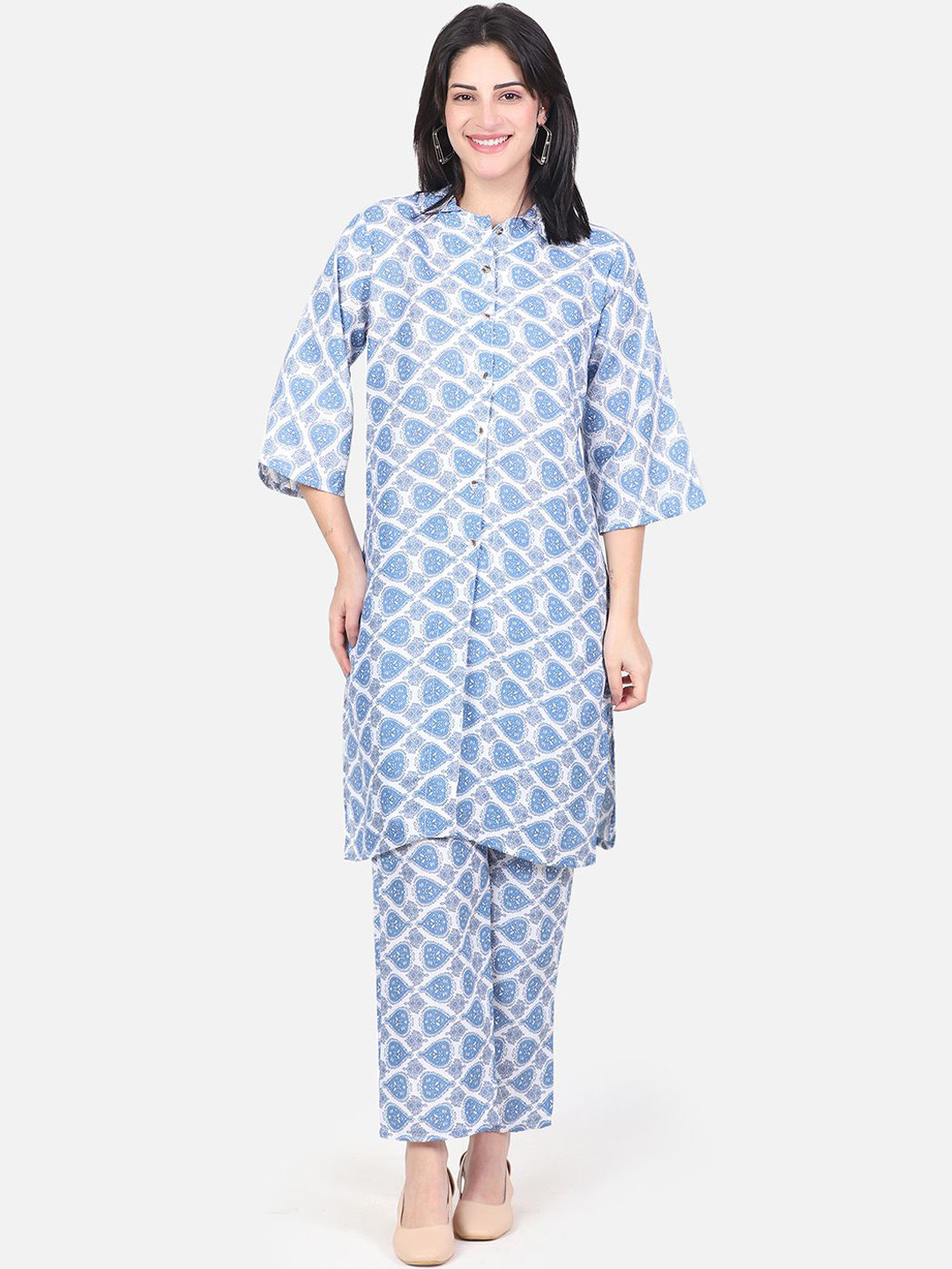 

ROSEMELON Ethnic Motifs Printed Straight Kurta And Trouser, White