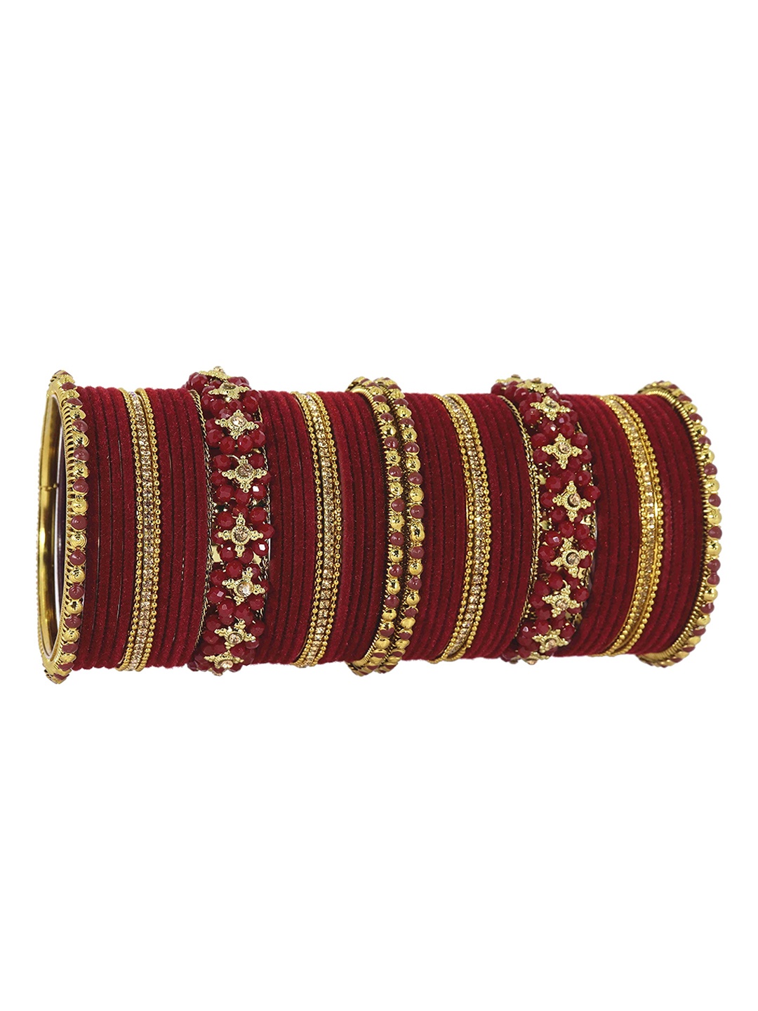 

ZULKA Set Of 50 Cubic Zirconia Stone Studded & Beaded Bangles, Gold