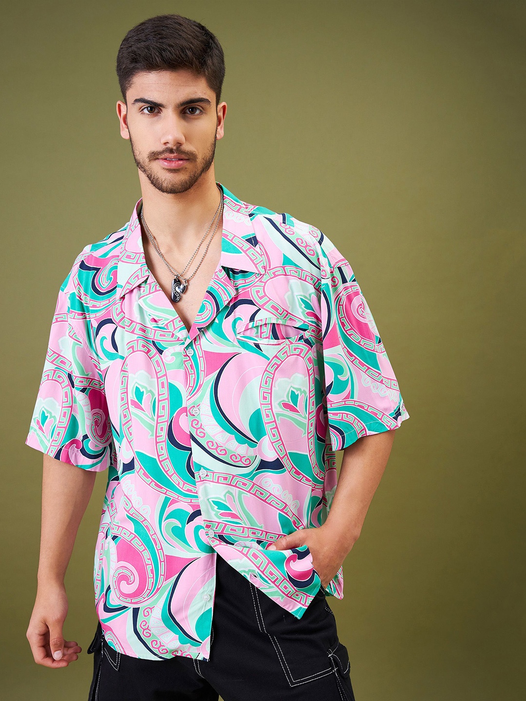 

MASCLN SASSAFRAS Men Relaxed Boxy Floral Opaque Printed Casual Shirt, Pink