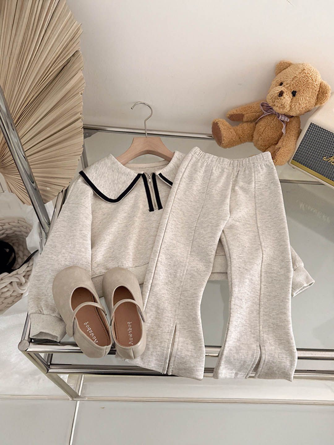 

Xsole Girls Shirt Collar Top With Trousers, Grey