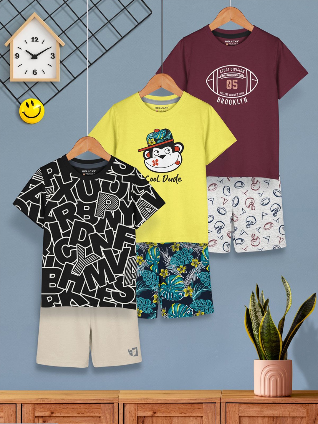 

HELLCAT Boys Printed T-shirt with Shorts, Black