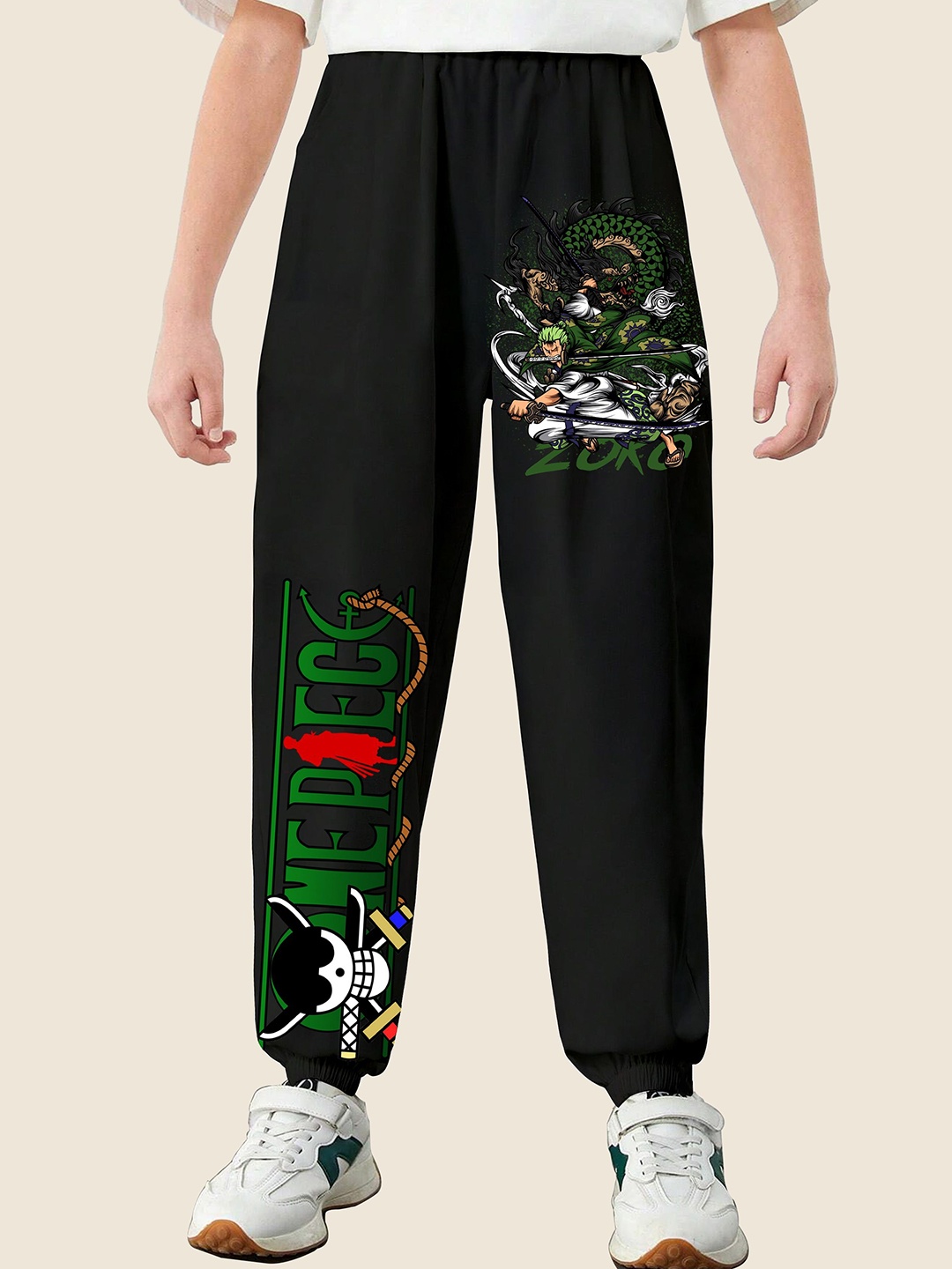 

MODARUE Boys Zoro Anime Printed Cotton Jogger Trousers, Black