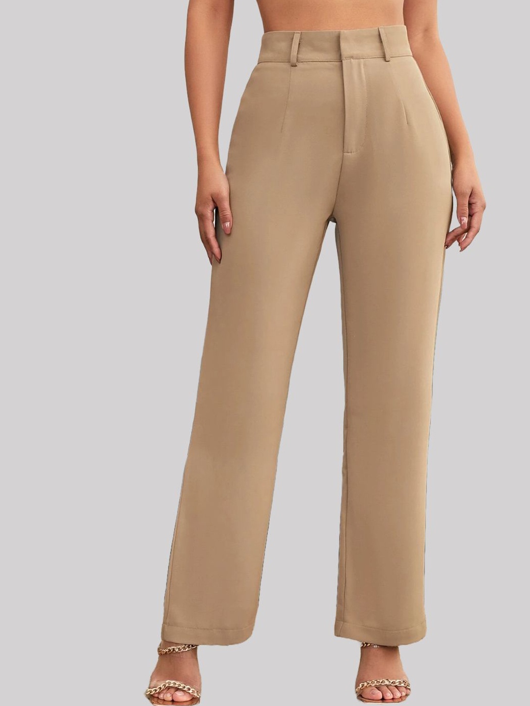 

Chemistry Women Custom Straight Fit High-Rise Trousers, Beige