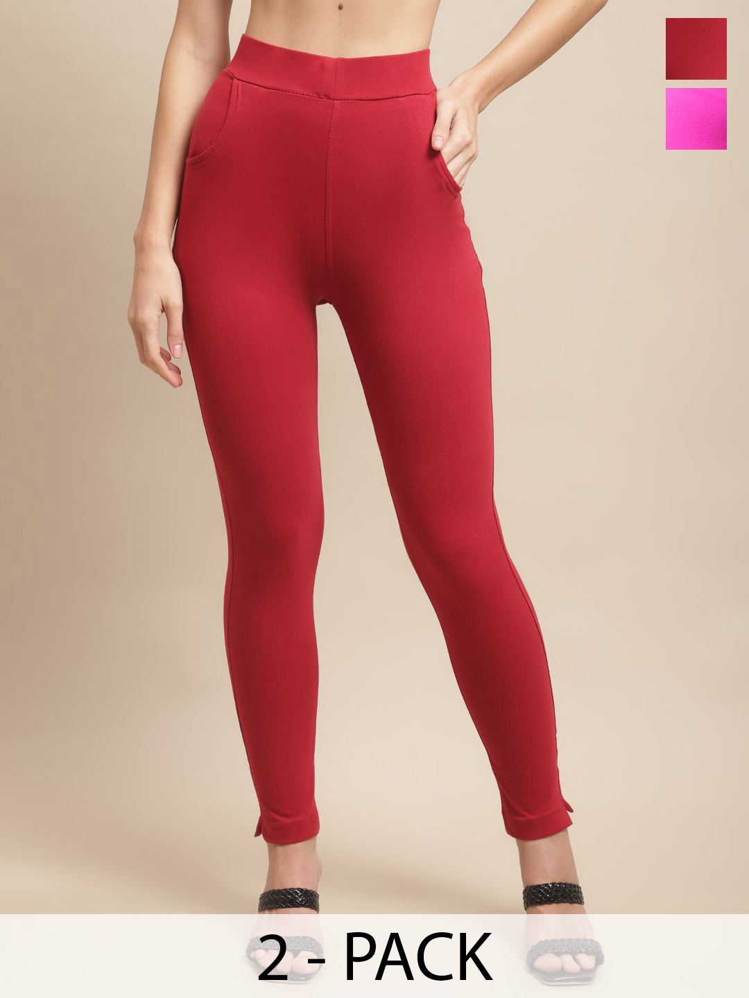

Valles365 by S.C. Pack Of 2 Cotton Ankle-Length Leggings, Maroon