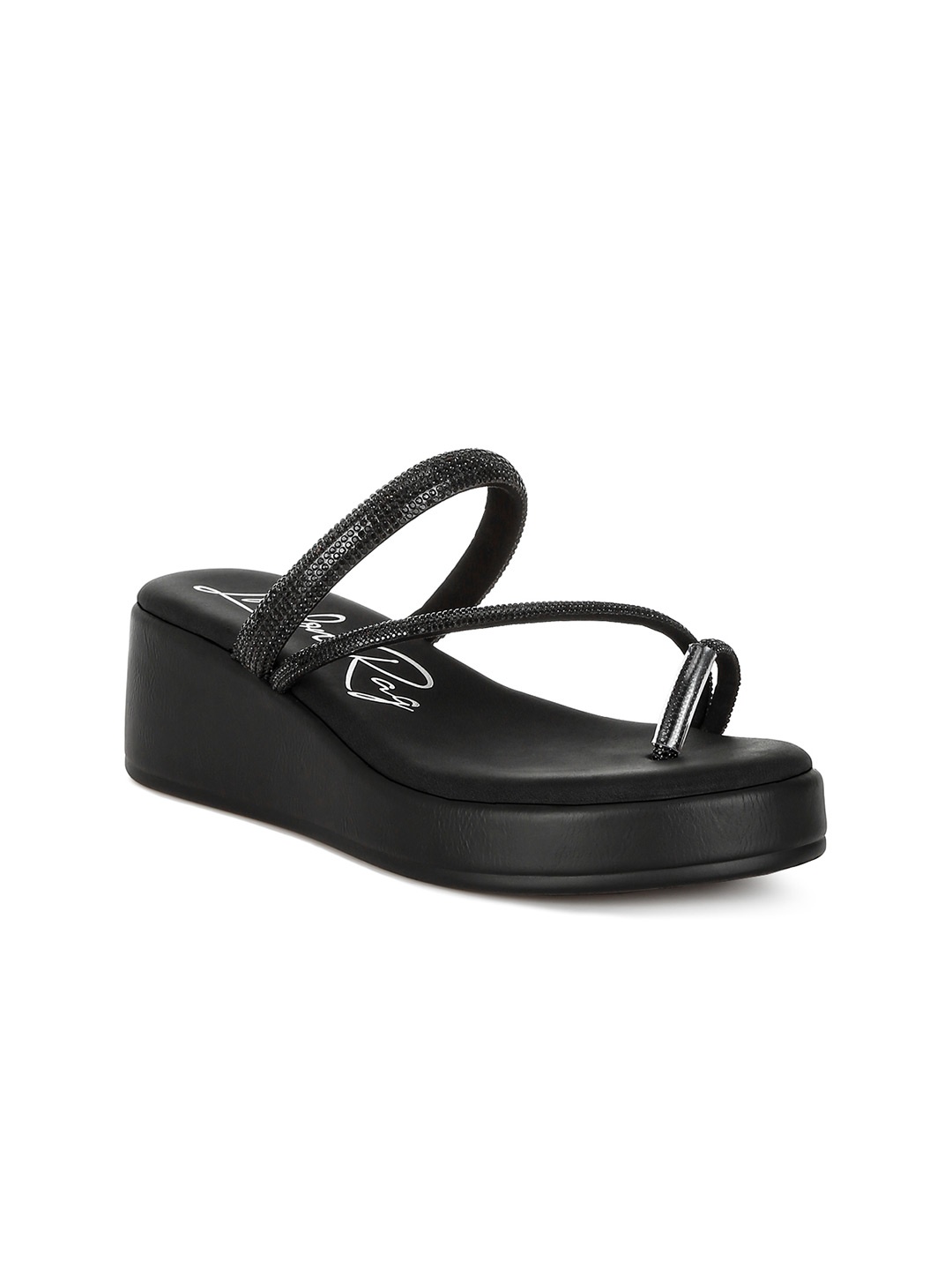 

London Rag Colourblocked Wedge Sandals, Black