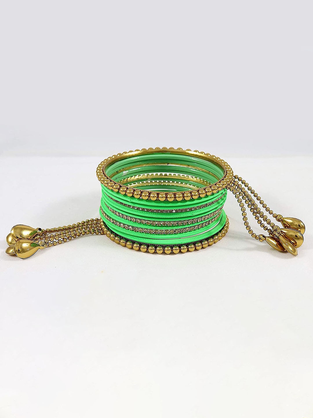 

ZULKA Set Of 26 Cubic Zirconia Studded & Beaded Latkan Bangles, Gold