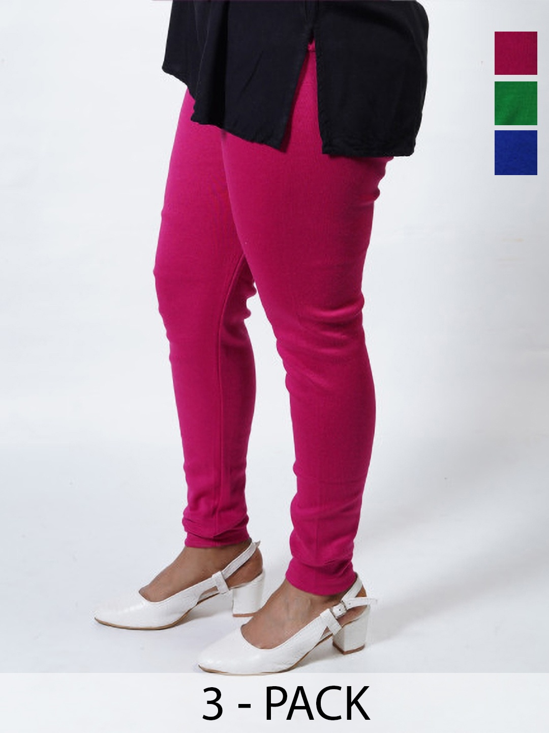 

URBAN KANYA Pack Of 3 Churidar-Length Leggings, Green