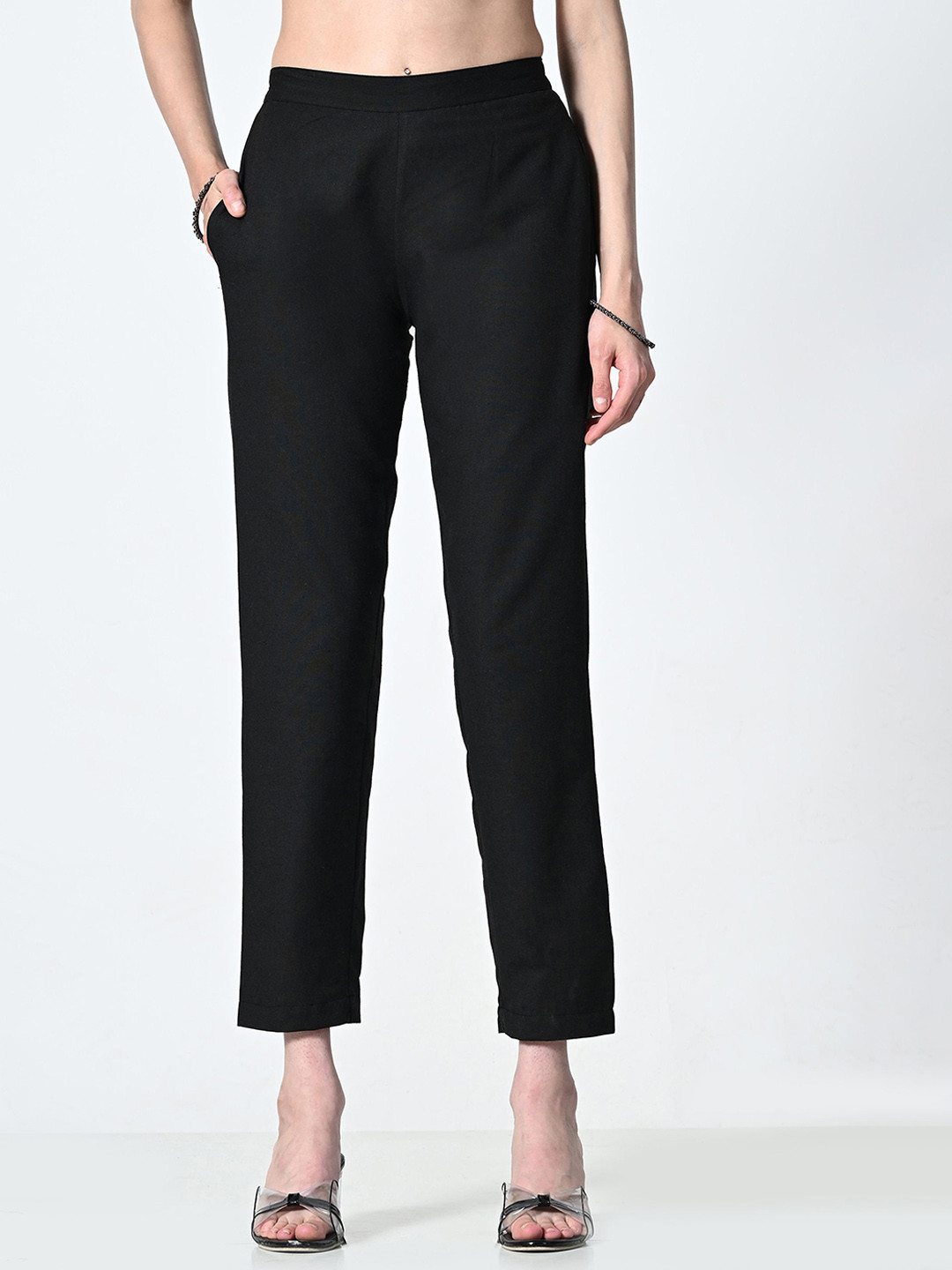

AMBI Women Smart Straight Fit Trousers, Black