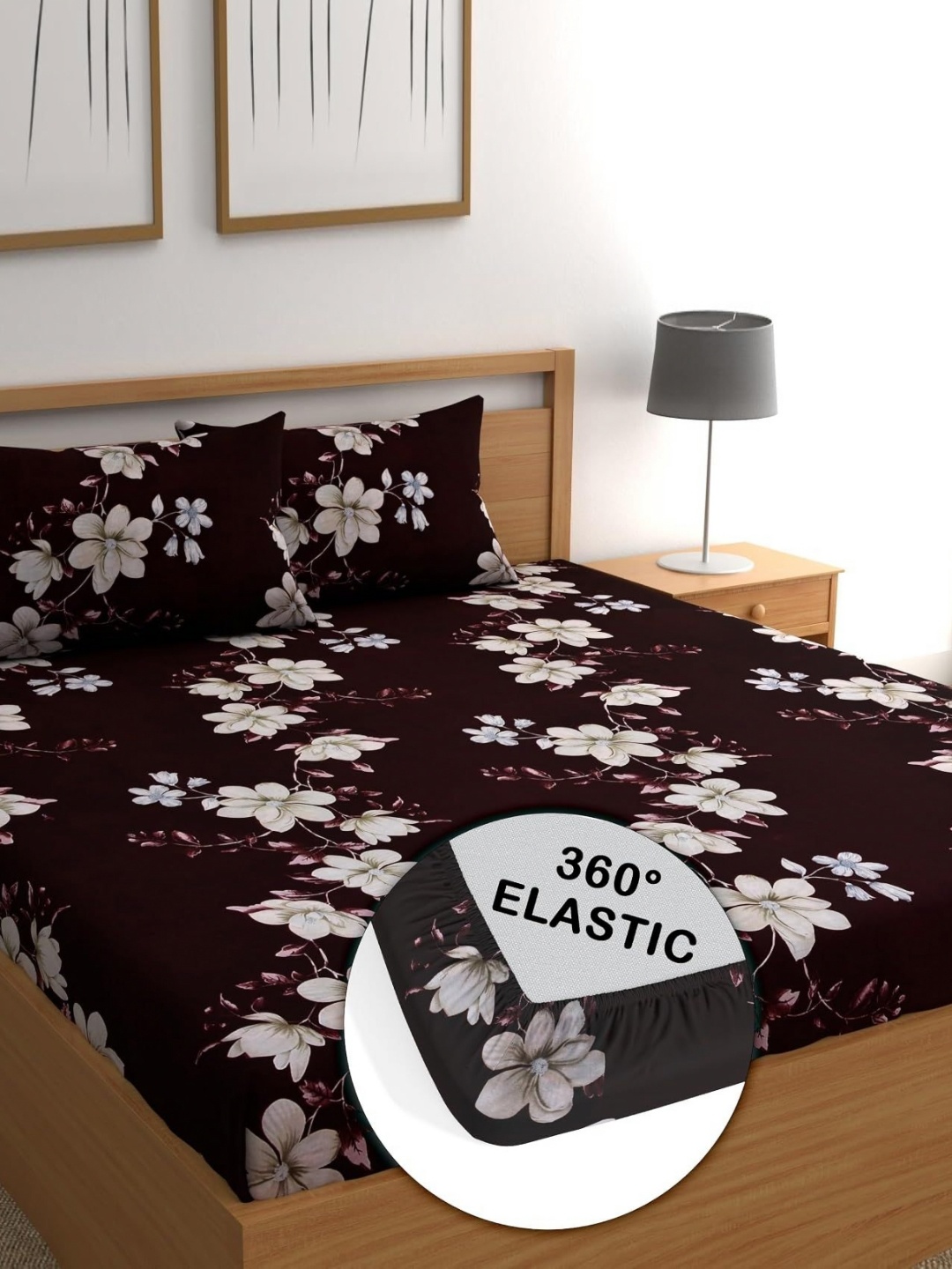 

DECENT HOME Maroon & White Floral 220 TC Queen Bedsheet with 2 Pillow Covers