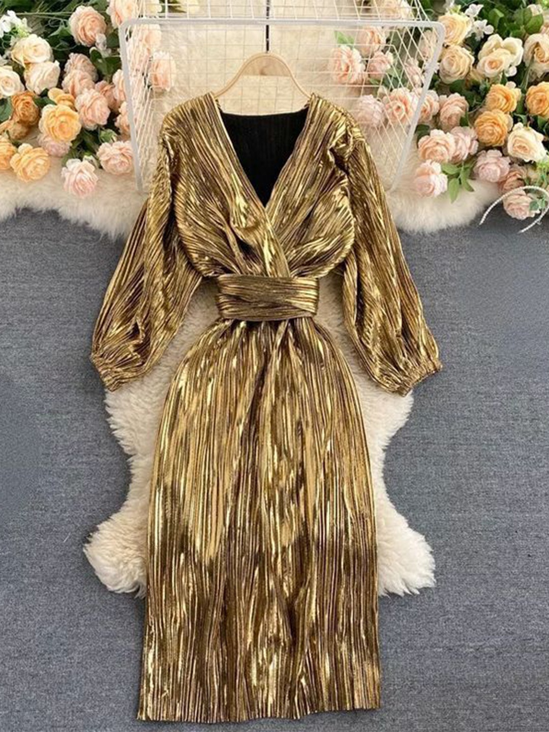 

PANKH Chiffon Fit & Flare Dress, Gold