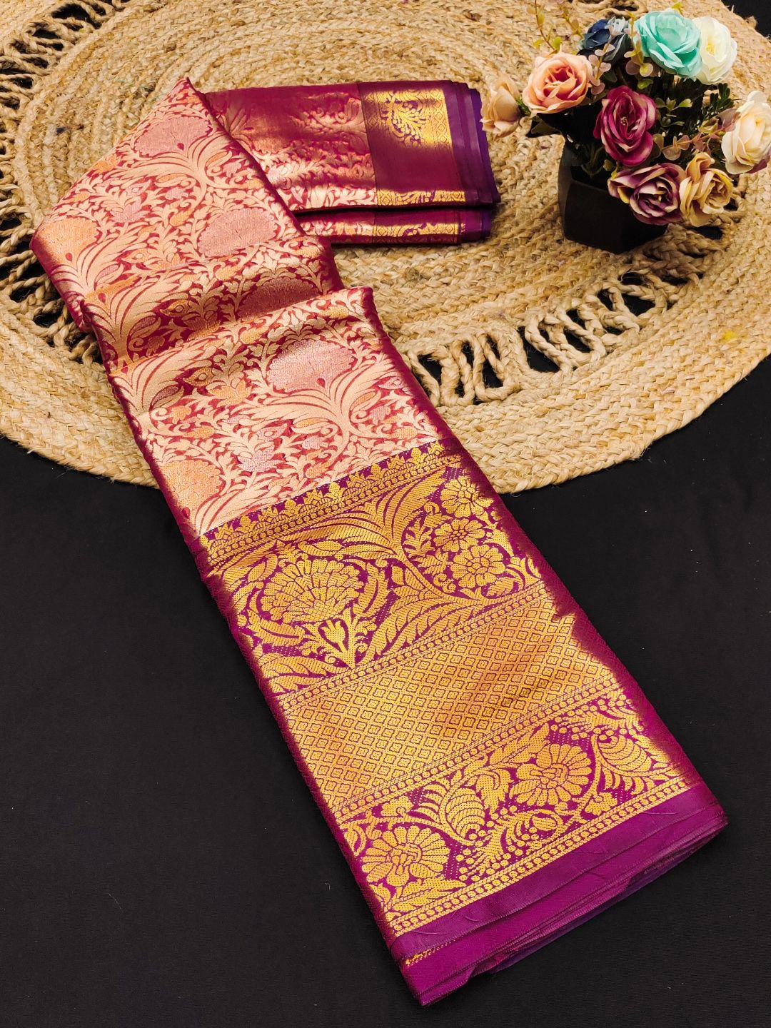 

Mitera Woven Design Zari Pure Silk Kanjeevaram Saree, Red