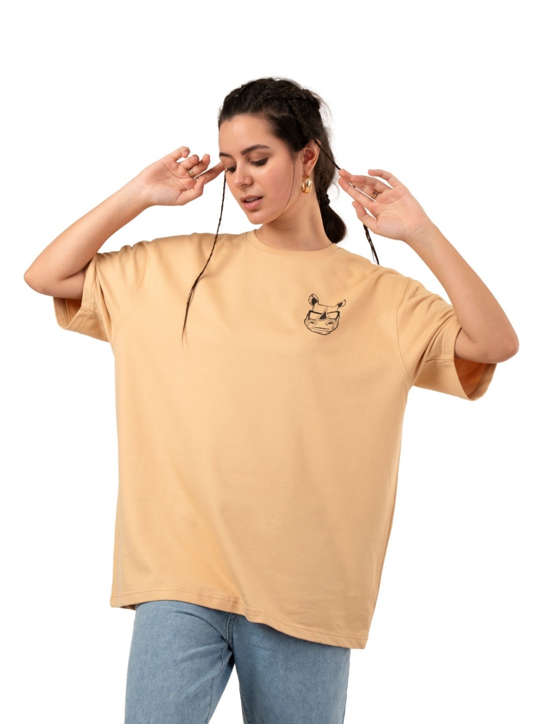 

RHINO CULT Women Typography Printed Pockets T-shirt, Beige