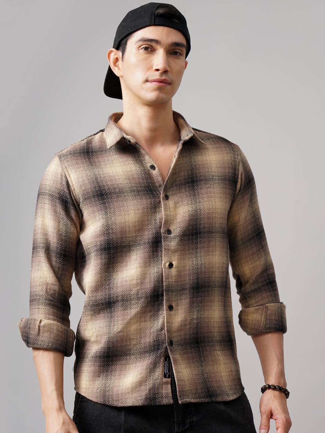 

PAUL STREET Men Standard Slim Fit Opaque Checked Casual Shirt, Brown