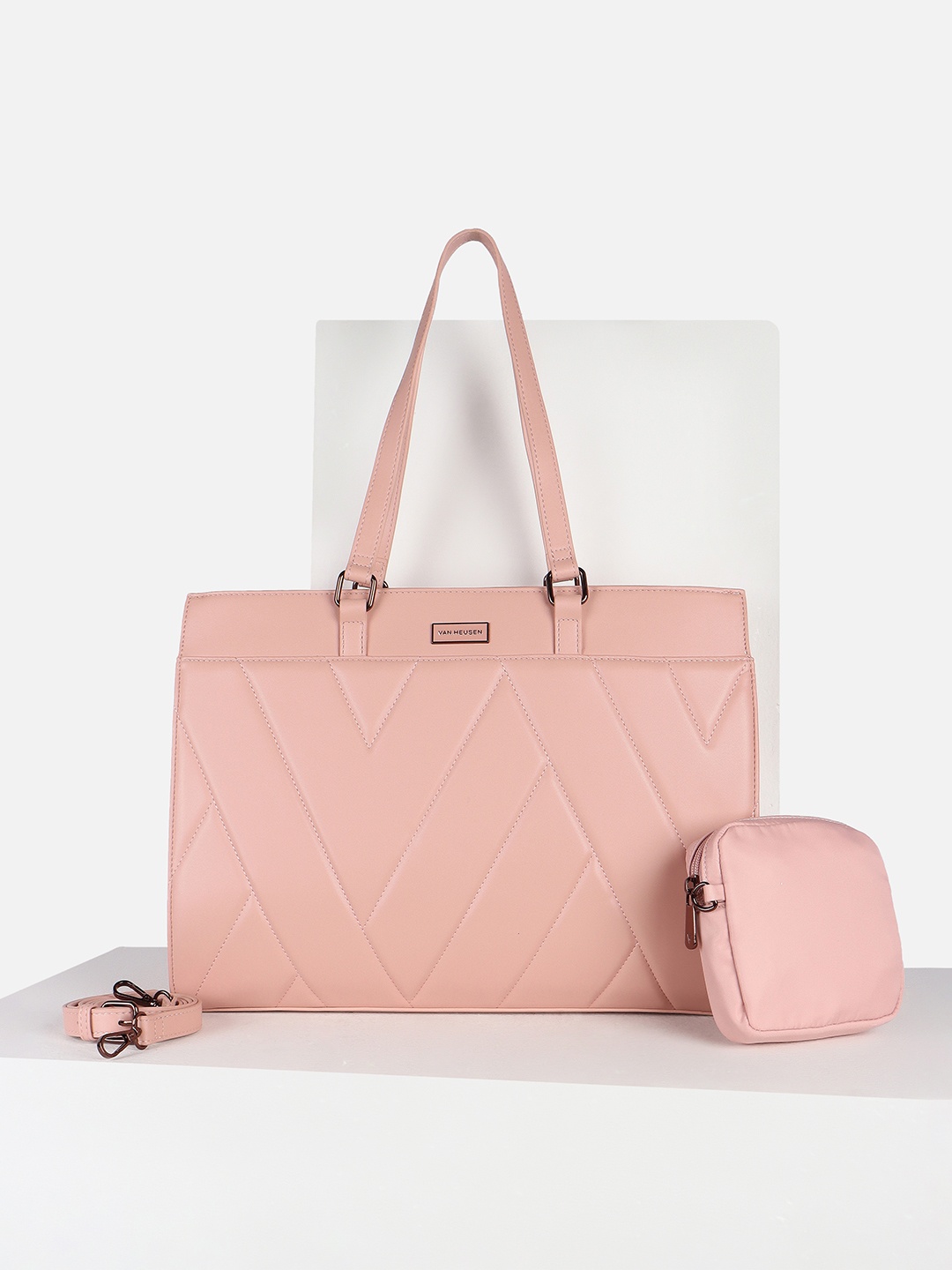 

Van Heusen Woman Printed PU Structured Handheld Bag, Pink