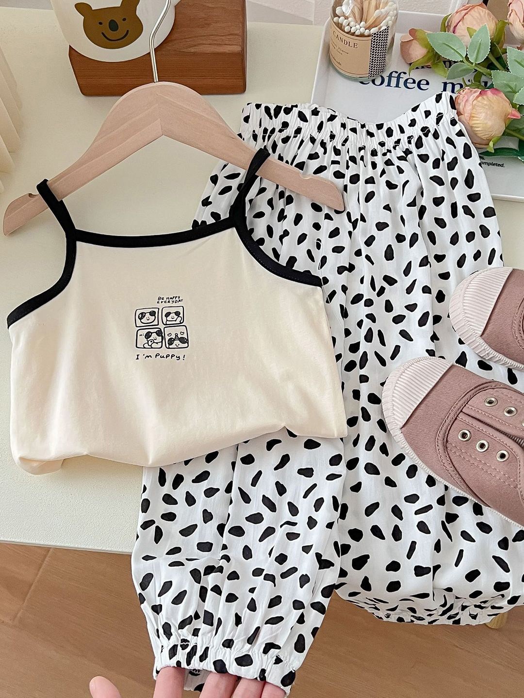

YK Girls Printed Top With Skirt, Cream