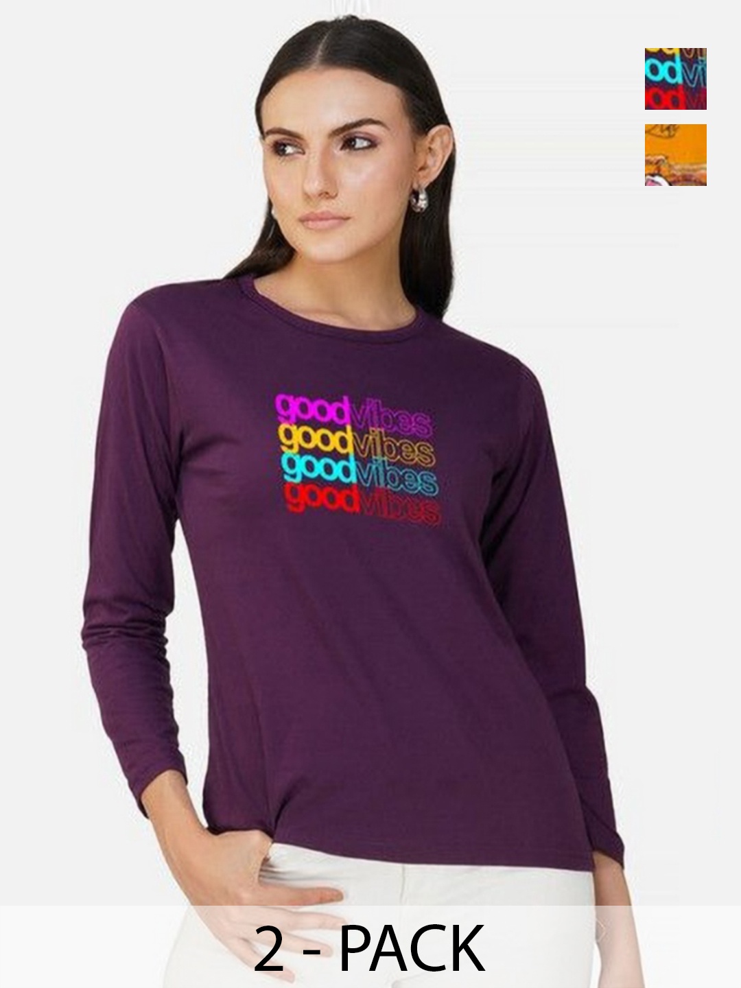 

Metronaut Women 2 Printed Bio Finish Applique T-shirt, Mustard