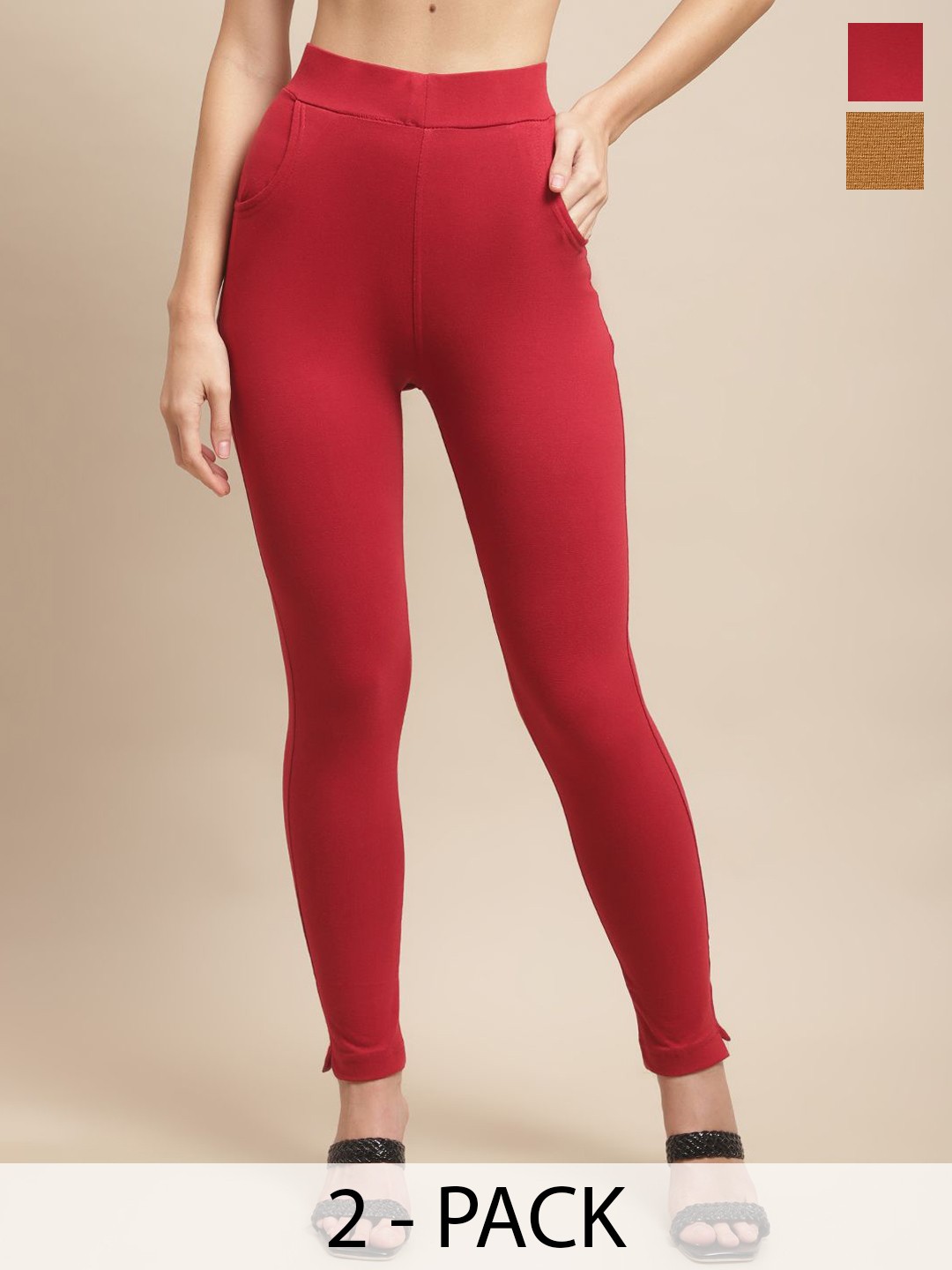 

Valles365 by S.C.Pack Of 2 Cotton Ankle-Length Leggings, Maroon