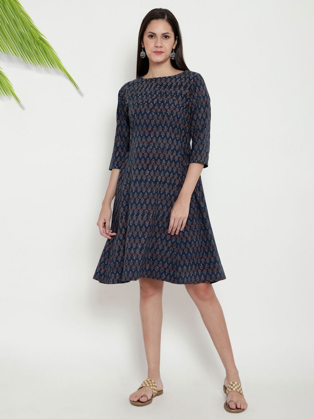 

PALASH Floral Print Fit & Flare Dress, Navy blue