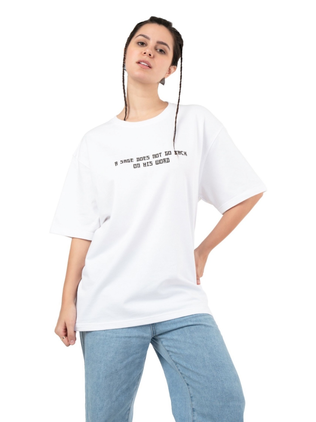 

RHINO CULT Women Printed Raw Edge T-shirt, White