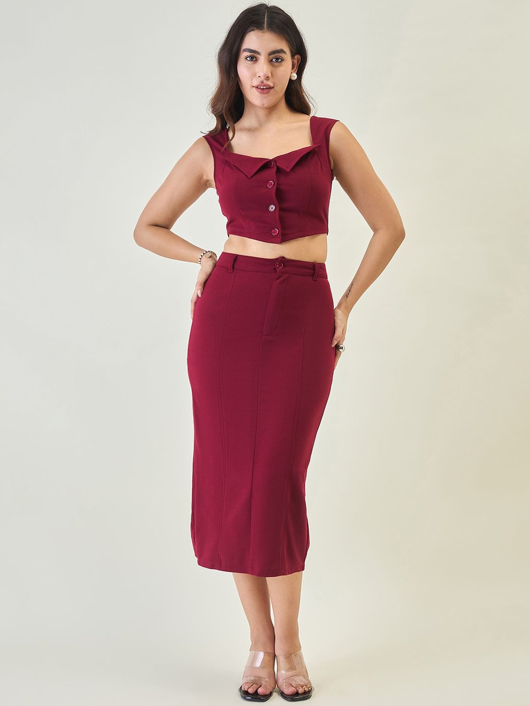 

aayu Square Neck Top With Skirt, Maroon